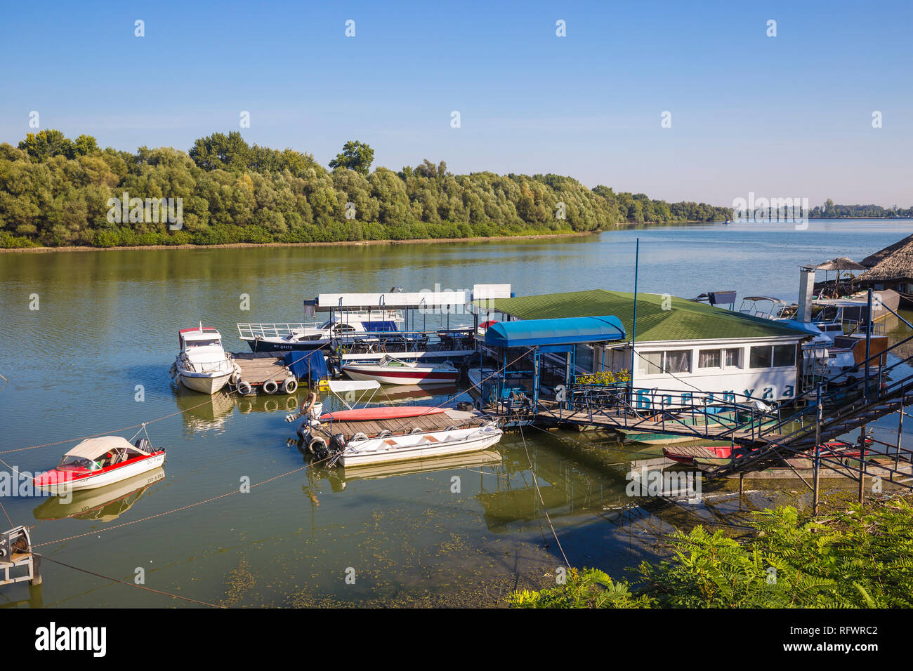 Floating restaurant and bars on the Danube River, Belgrade, Serbia, Europe Stock Photo