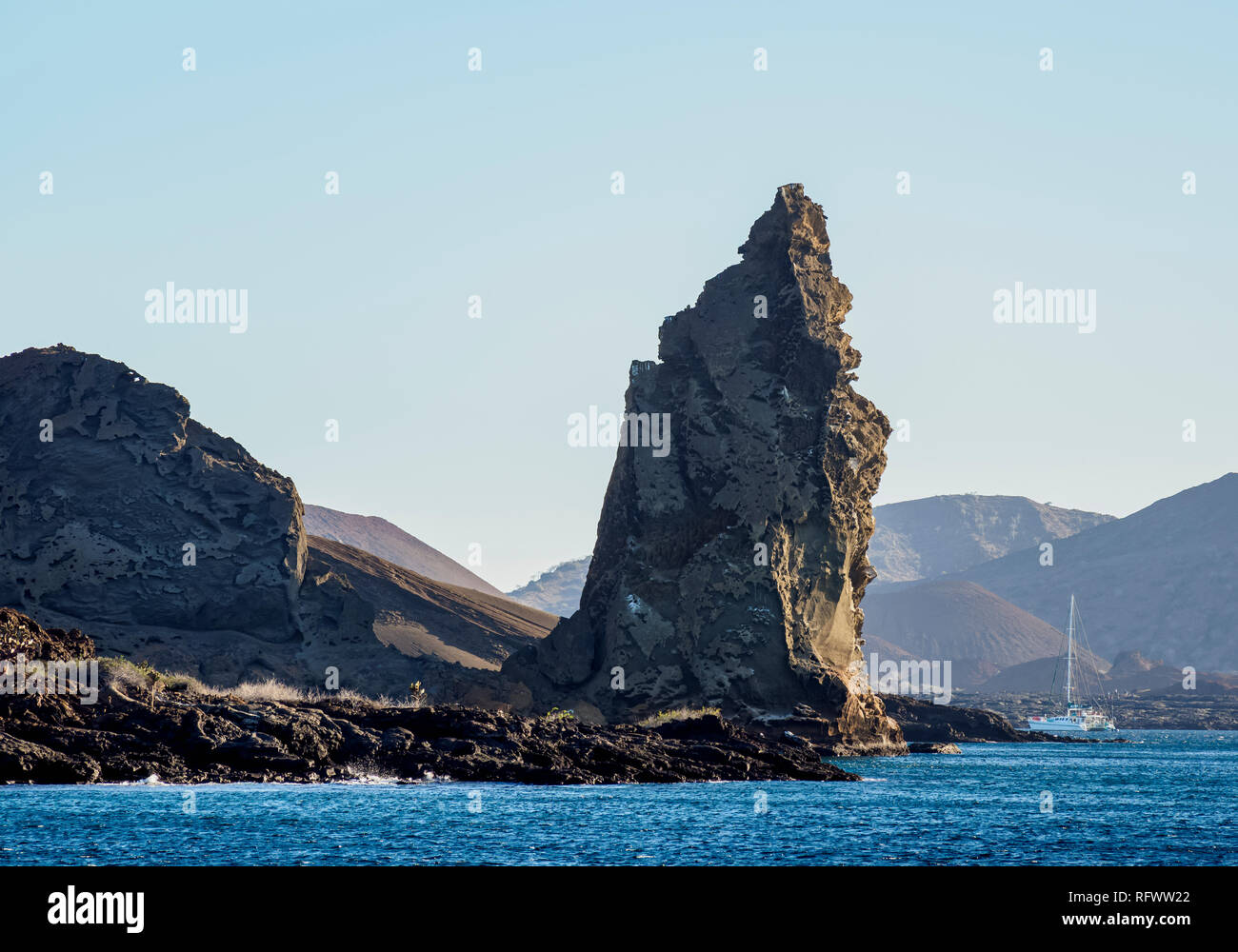 Pinnacle Rock on Bartolome Island, Galapagos, UNESCO World Heritage Site, Ecuador, South America Stock Photo