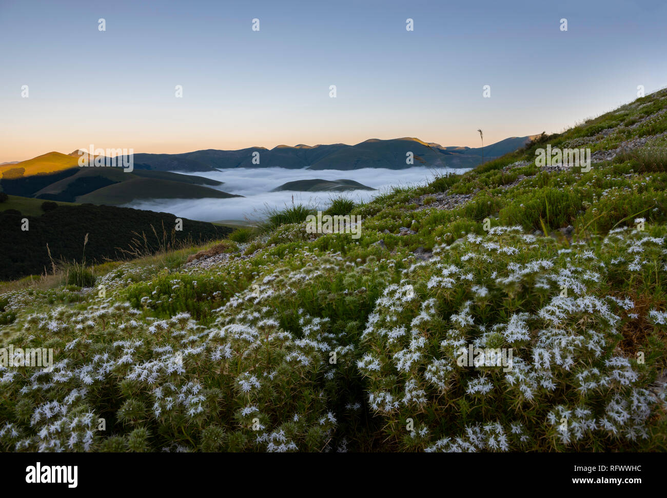 Sunrise on Sibillini mountains, Sibillini National Park, Umbria, Italy, Europe Stock Photo