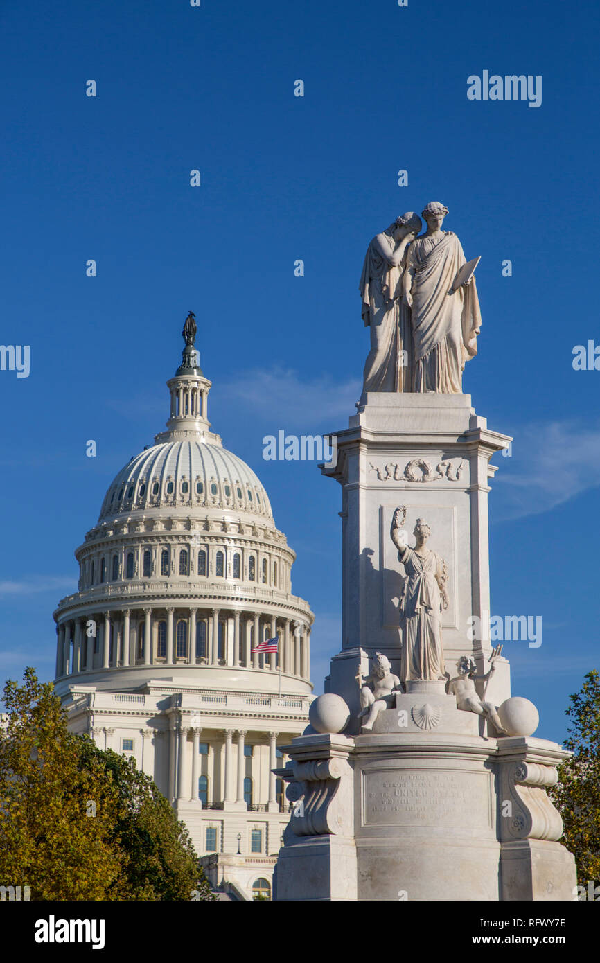 Peace Monument in foreground, United States Capitol Building in the background, Washington D.C., United States of America, North America Stock Photo