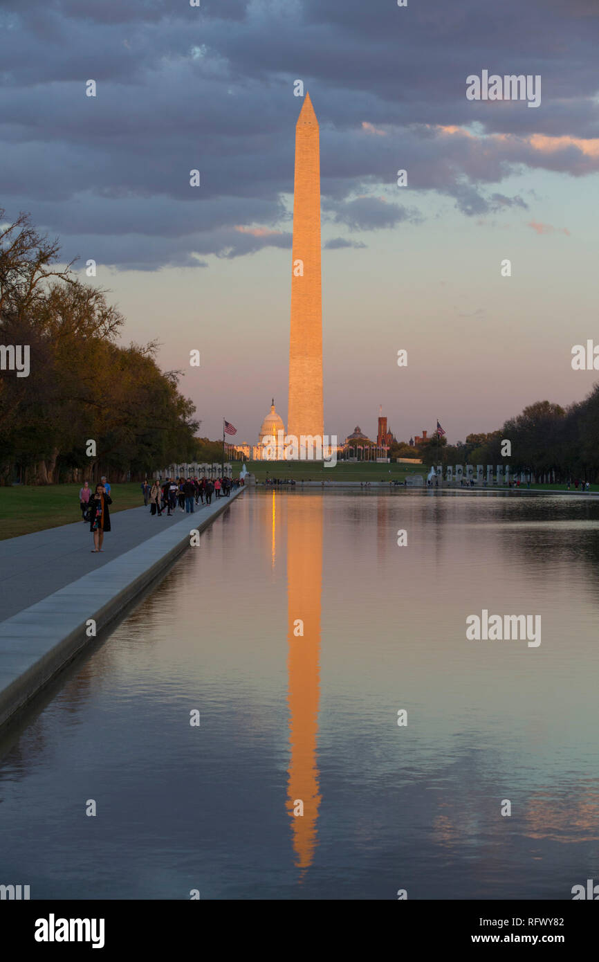 Late afternoon, Washington Monument taken from Lincoln Monument, Washington D.C., United States of America, North America Stock Photo