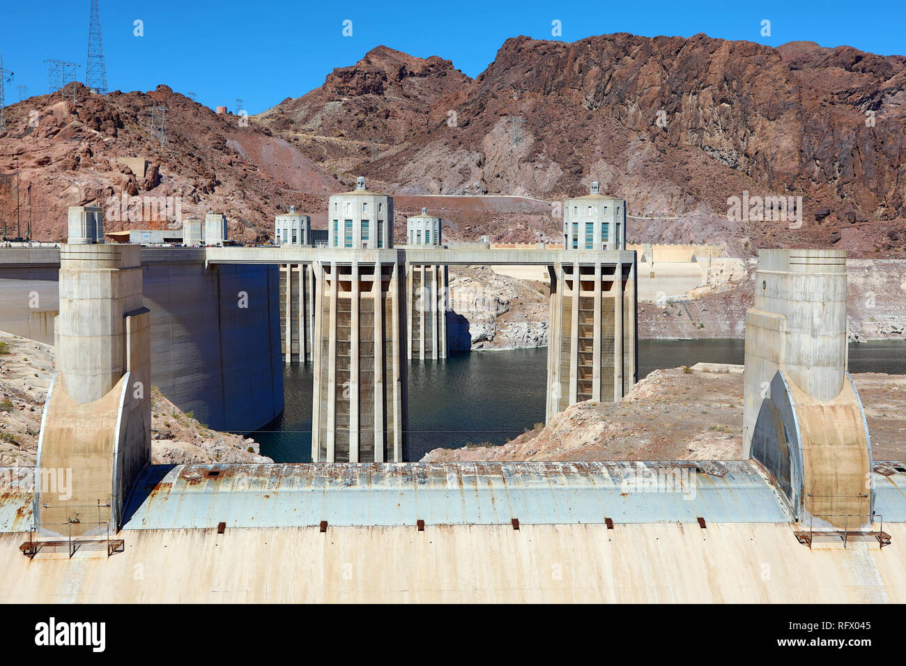 Hoover Dam hydroelectric dam on the border between Nevada and Arizona in the United States of America Stock Photo
