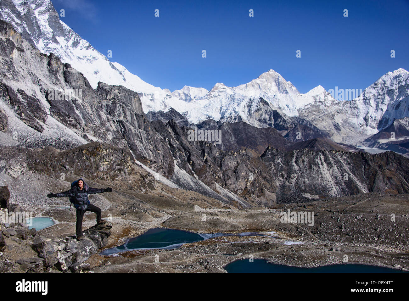 Trekkers at the the Kongma La Pass in the Himalayas of Nepal Stock ...