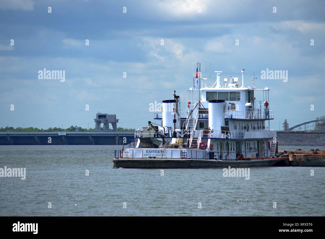 Barge on the Tennessee River at Grand Rivers. Stock Photo