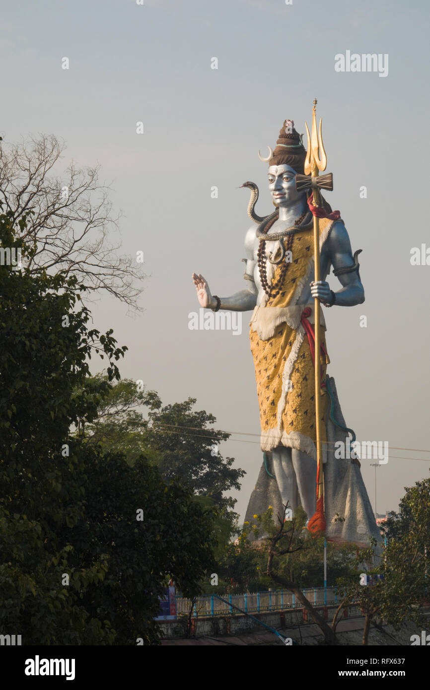 Giant Lord Shiva statue on the banks of the Ganges River in Haridwar, India Stock Photo