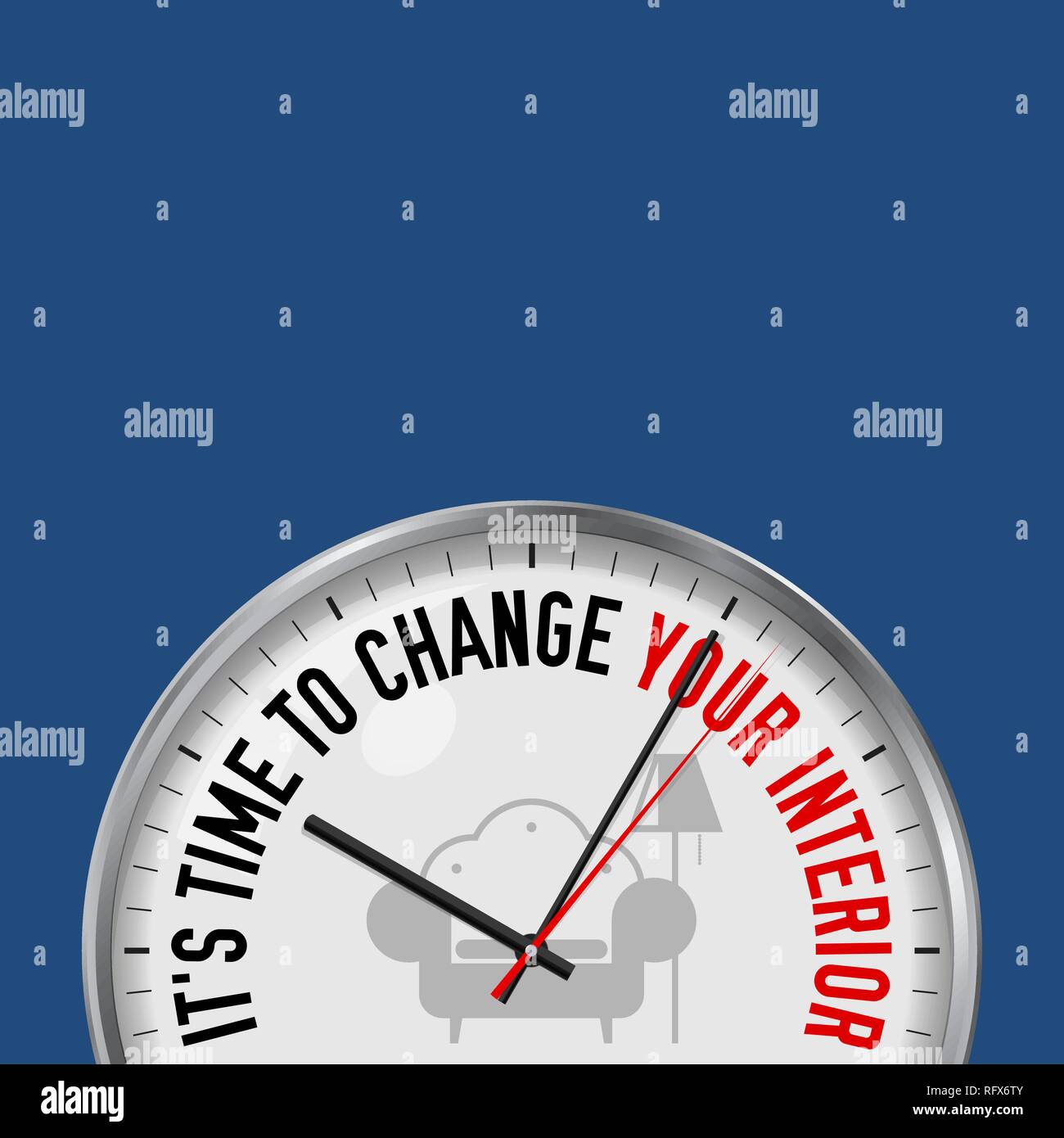Time to Change Your Interior. White Vector Clock with Motivational