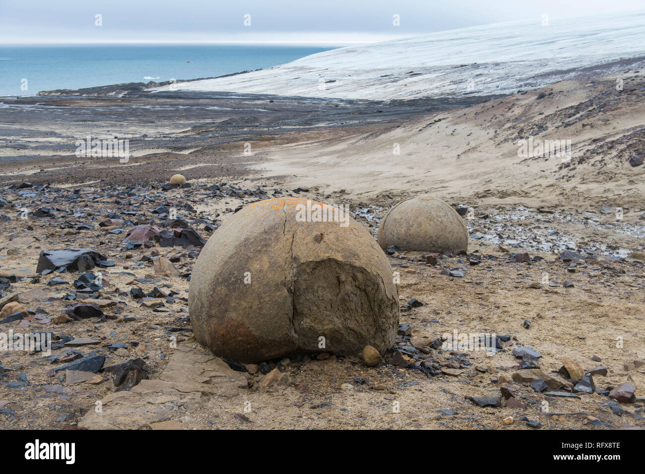 Giant stone sphere, Champ Island, Franz Josef Land archipelago, Arkhangelsk Oblast, Arctic