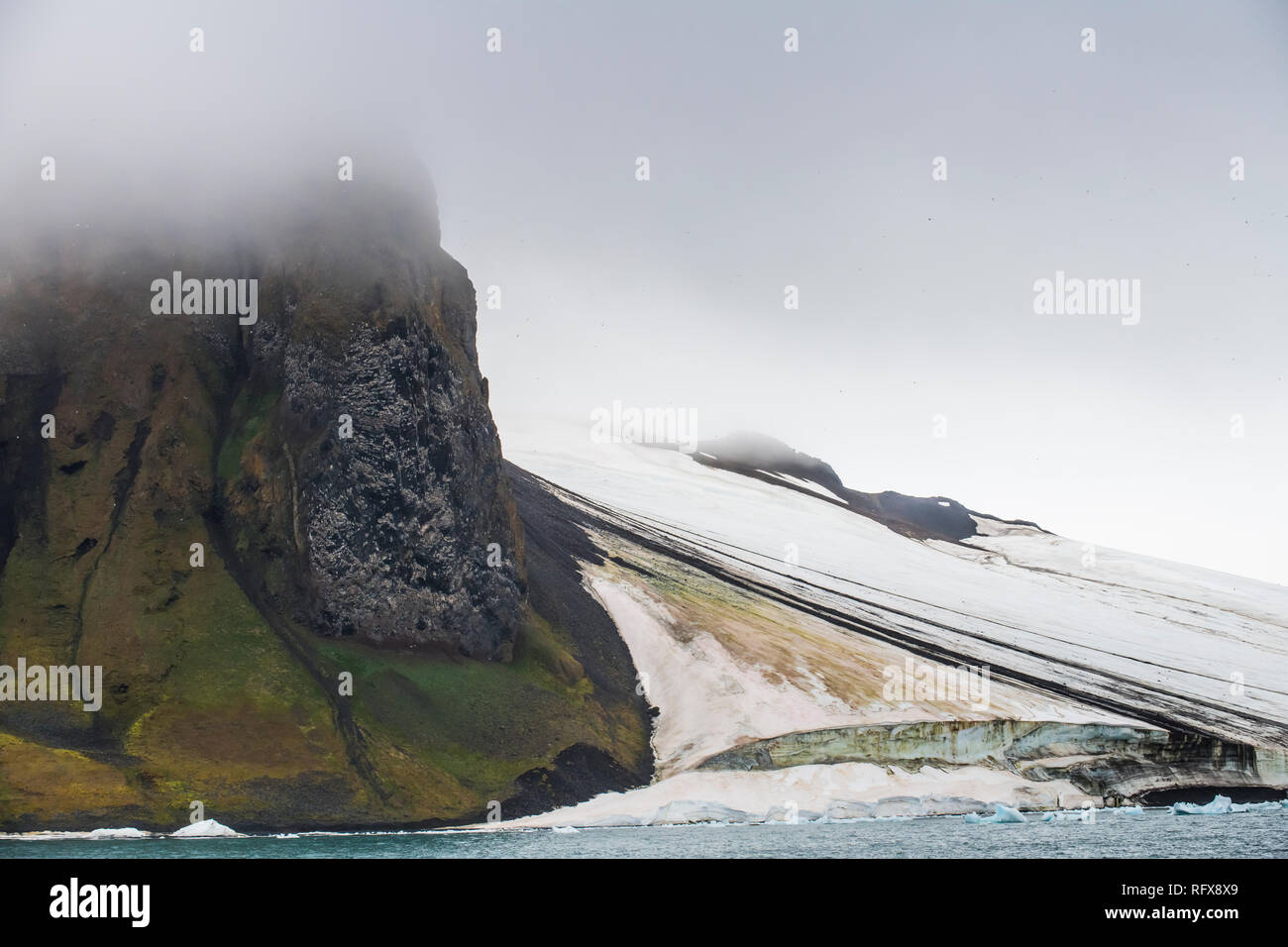 Massive bird cliff, Champ Island, Franz Josef Land archipelago, Arkhangelsk Oblast, Arctic, Russia, Europe Stock Photo