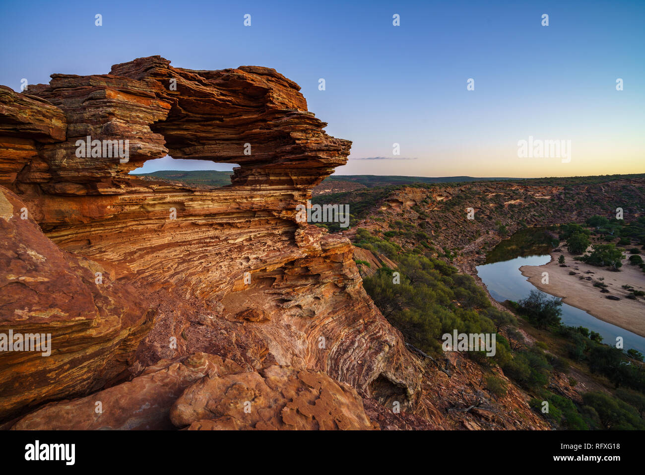 before sunrise at natures window in the desert of kalbarri national park, western australia Stock Photo