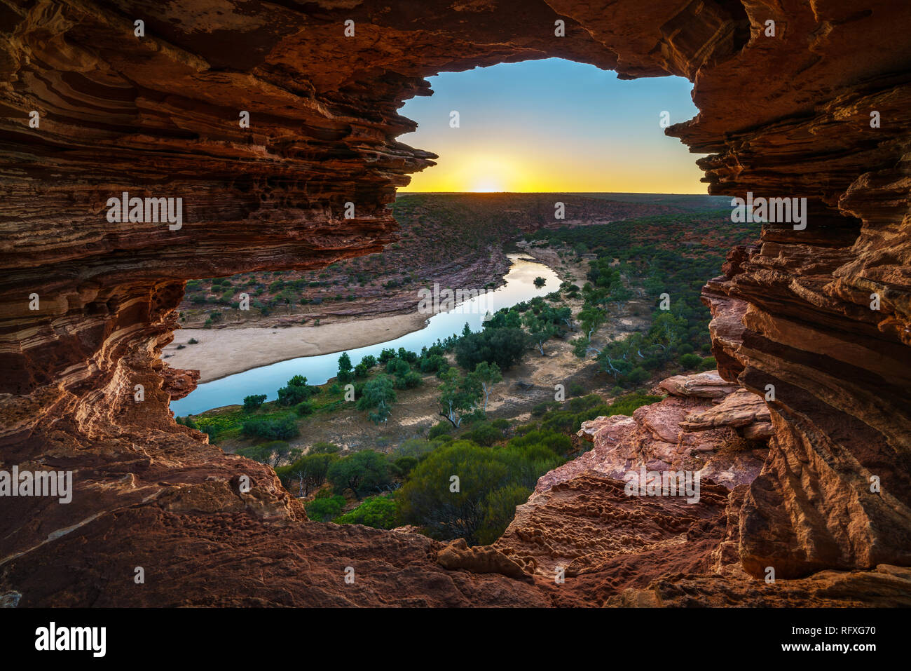 sunrise at natures window in the desert of kalbarri national park, western australia Stock Photo