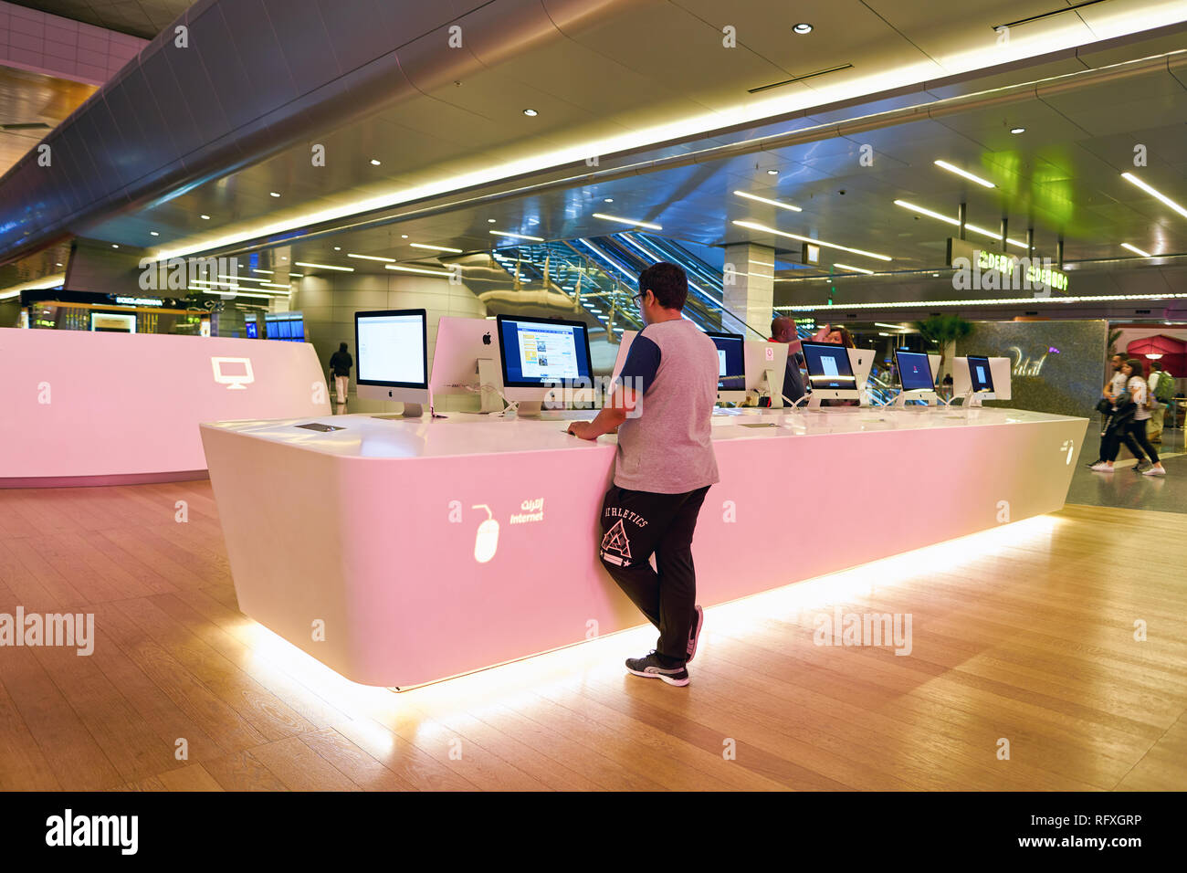 DOHA, QATAR CIRCA MAY, 2017 inside Hamad International Airport of Doha, the capital city of