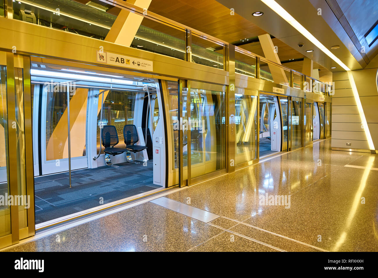 DOHA, QATAR CIRCA MAY, 2017 inside Hamad International Airport of Doha, the capital city of