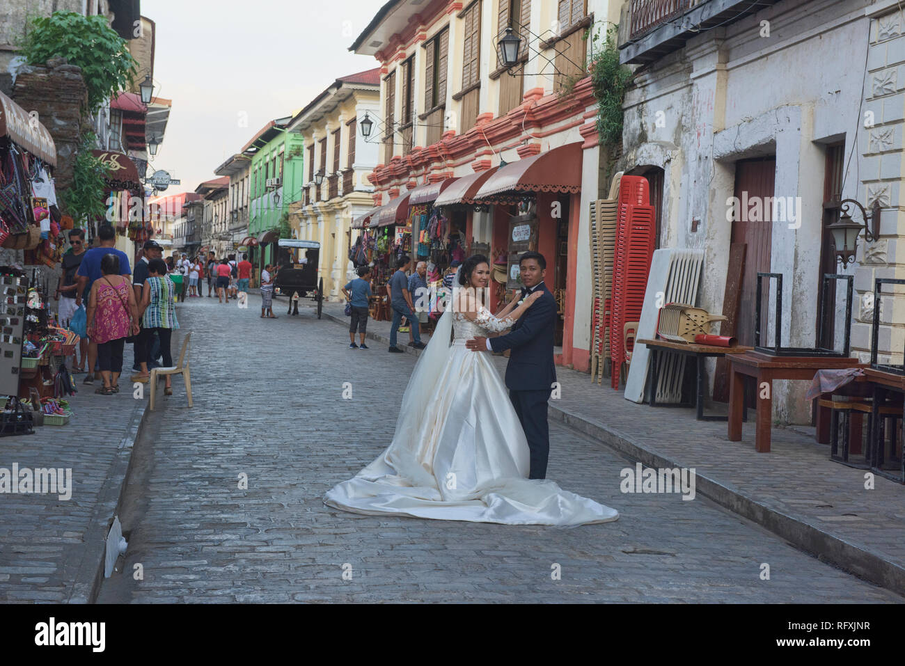 Getting married in historic Vigan, Ilocos Sur, Philippines Stock Photo