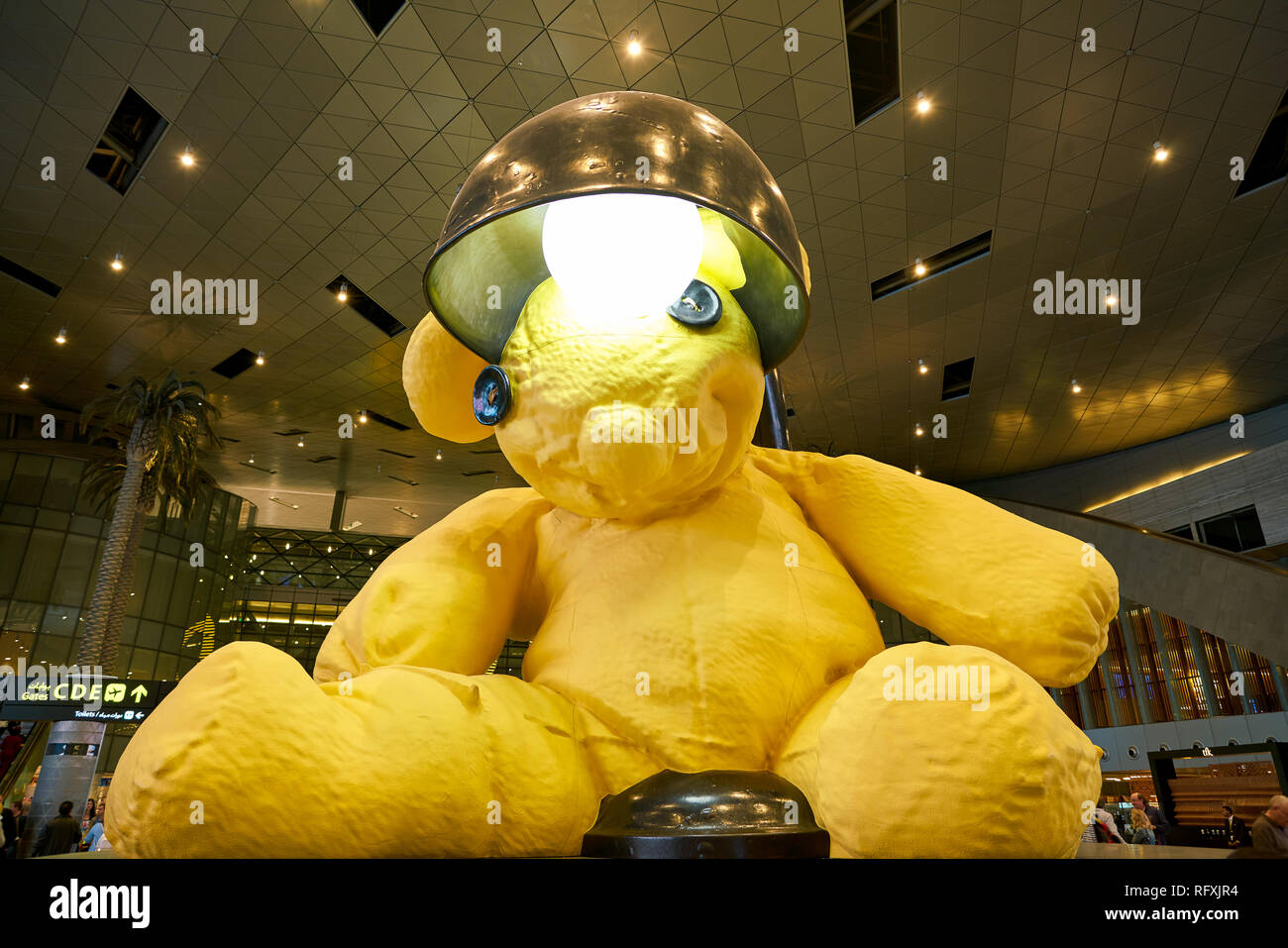 DOHA, QATAR CIRCA MAY, 2017 Teddy bear at Hamad International Airport of Doha, the capital