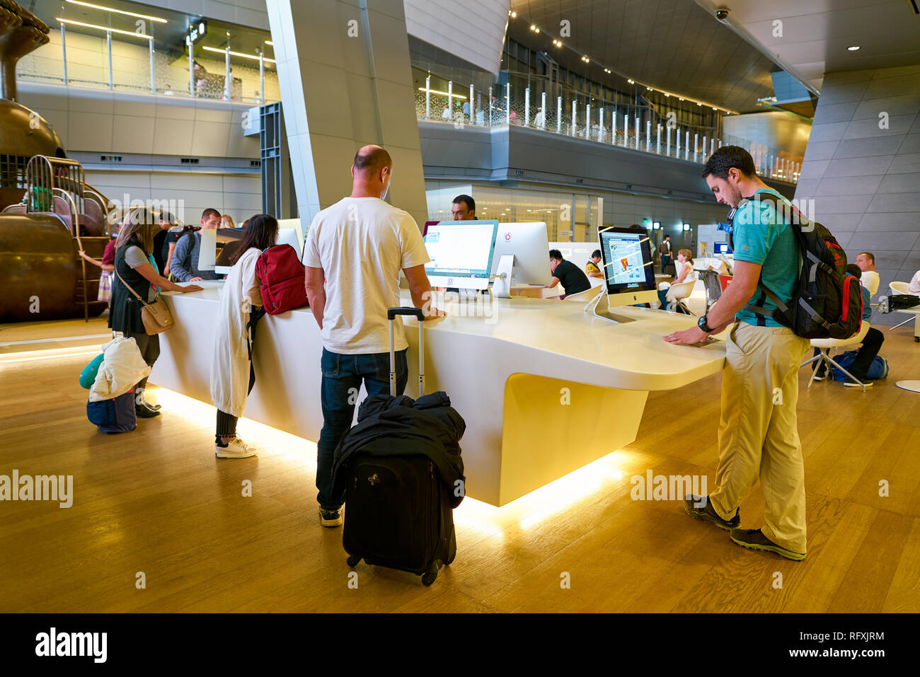 DOHA, QATAR CIRCA MAY, 2017 inside Hamad International Airport of Doha, the capital city of