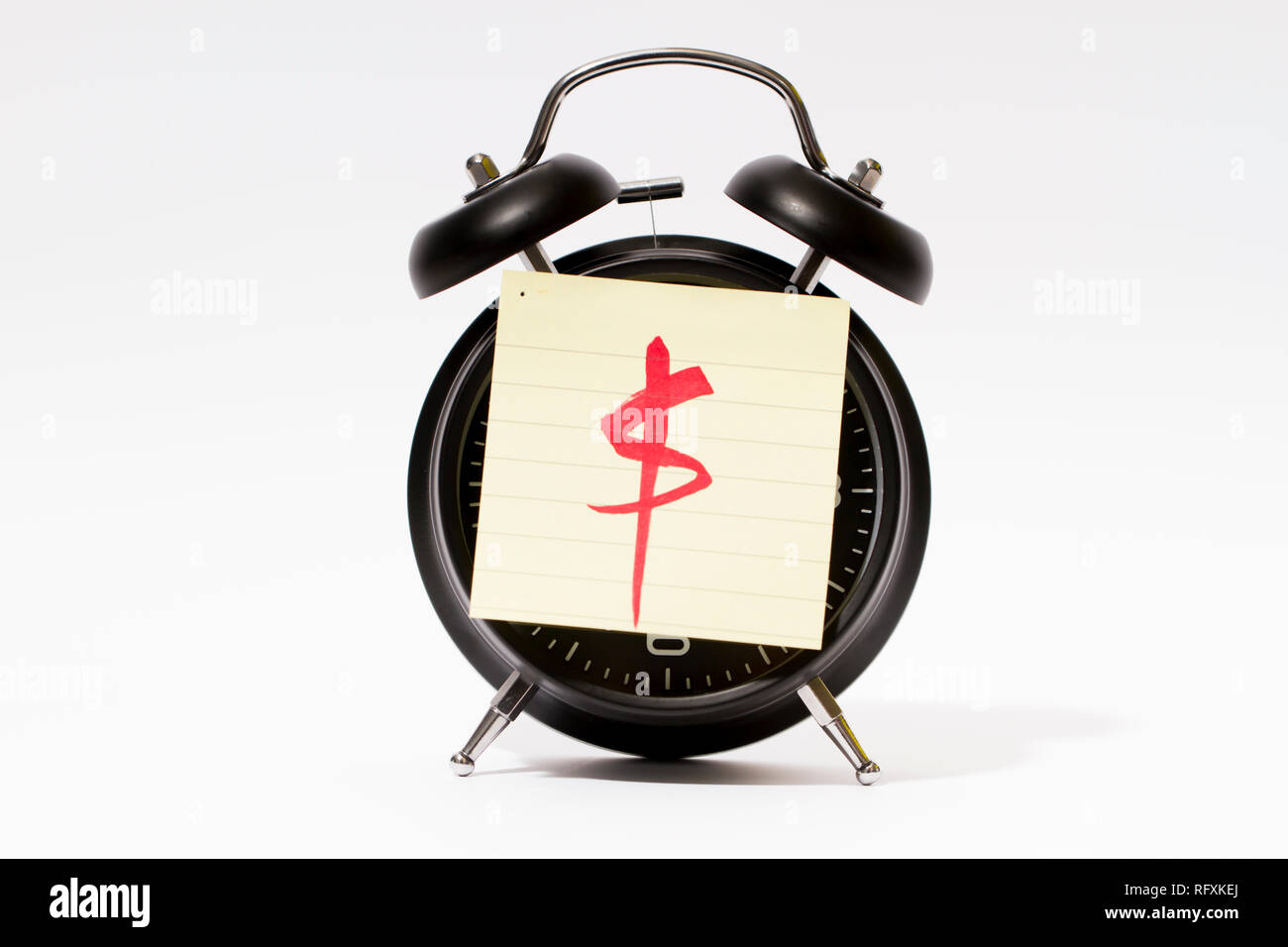 Dollar sign on alarm clock label Stock Photo Alamy