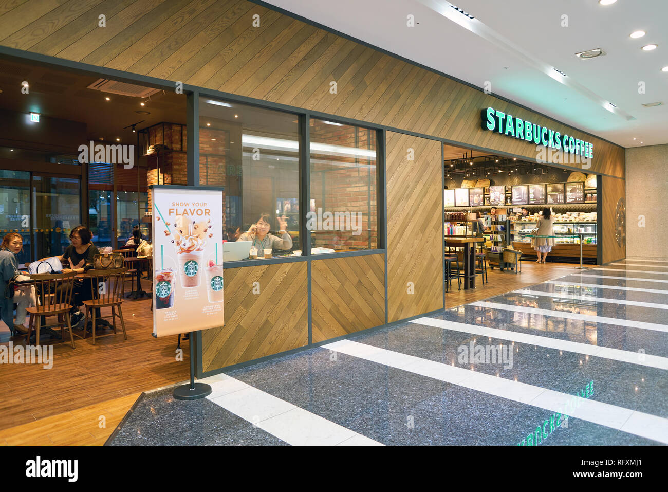 SEOUL, SOUTH KOREA CIRCA MAY, 2017 Starbucks coffee shop in Seoul