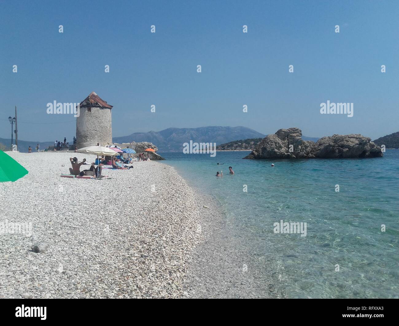 sea beach in Greece Kalamos island  Holiday summer sand blue sky Stock Photo
