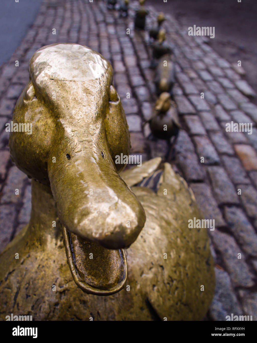 The Make Way for Ducklings Statue in The Public Gardens in Boston, MA
