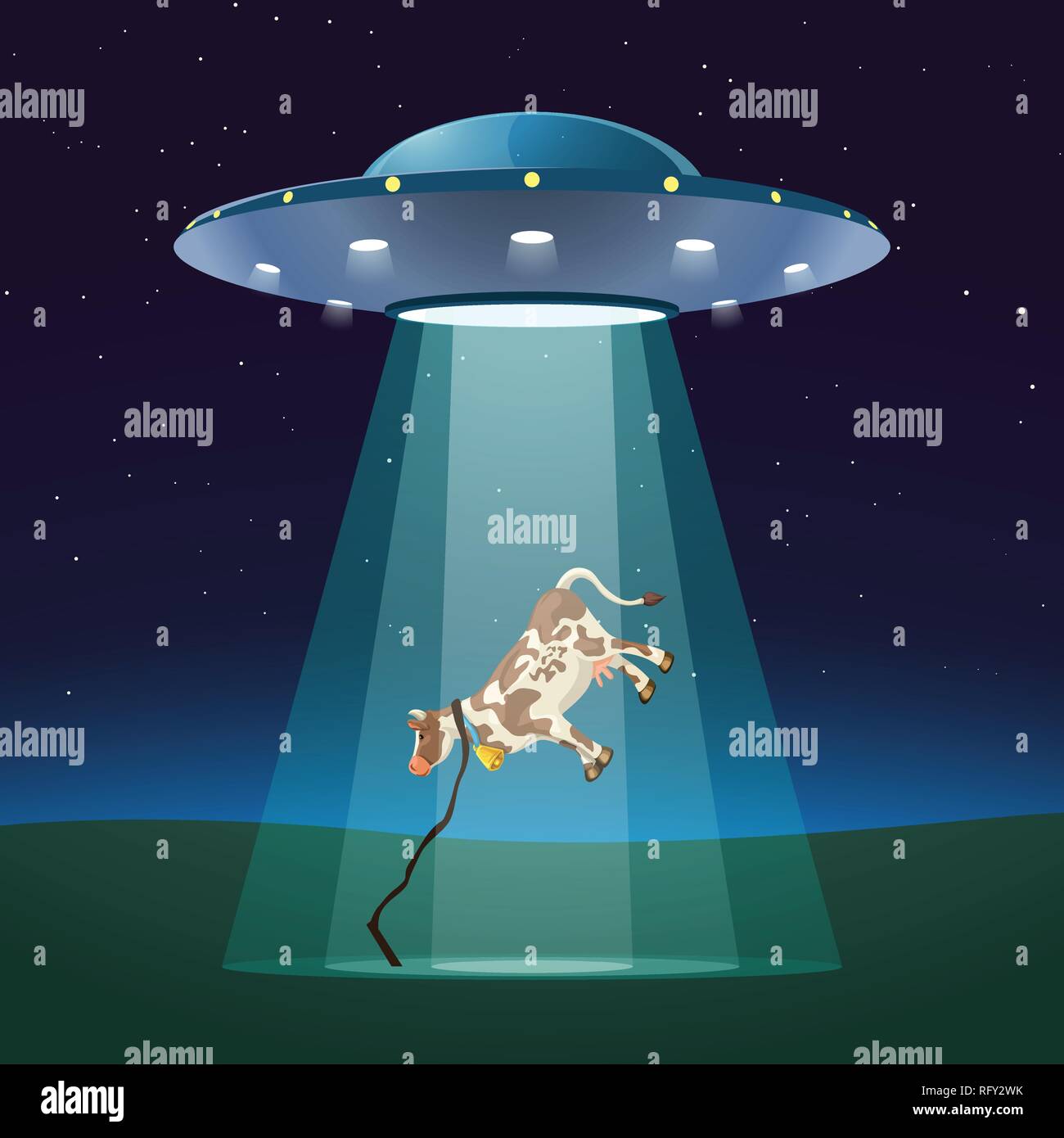 ufo at night with cow Stock Vector