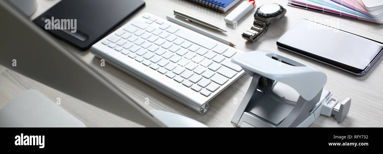Composition of office worker items on Stock Photo