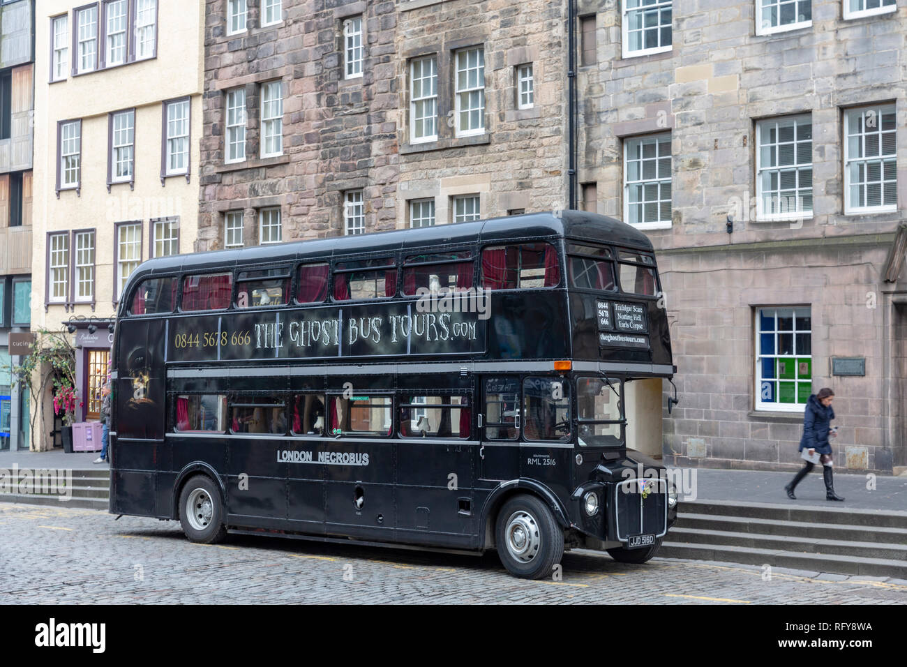 Edinburgh double decker bus for Ghost Tours around Edinburgh,Scotland,UK Stock Photo