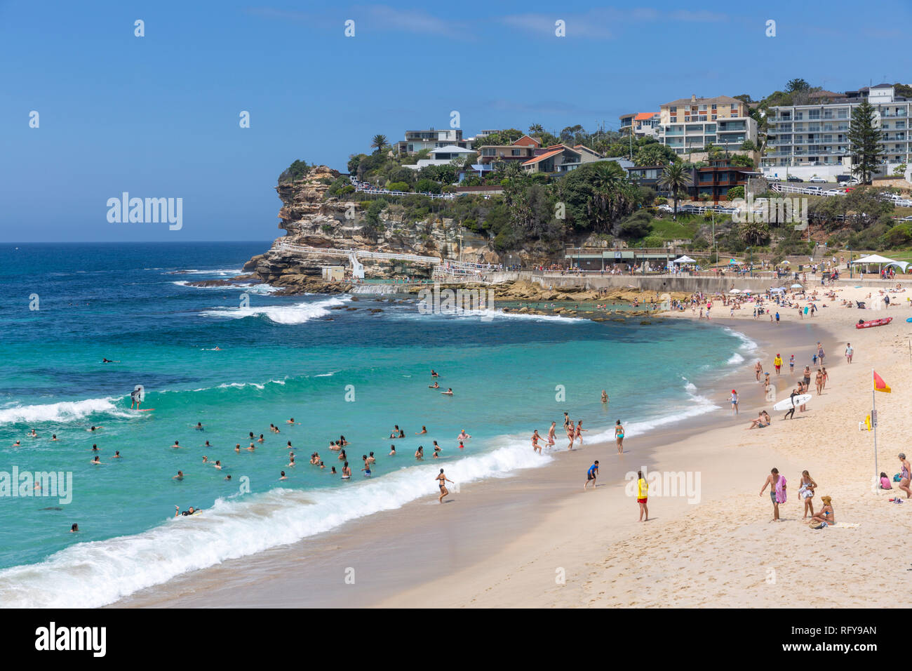 Beautiful Bronte beach in Sydney eastern suburbs on a hot sunny day,Bronte,Sydney,Australia Stock Photo