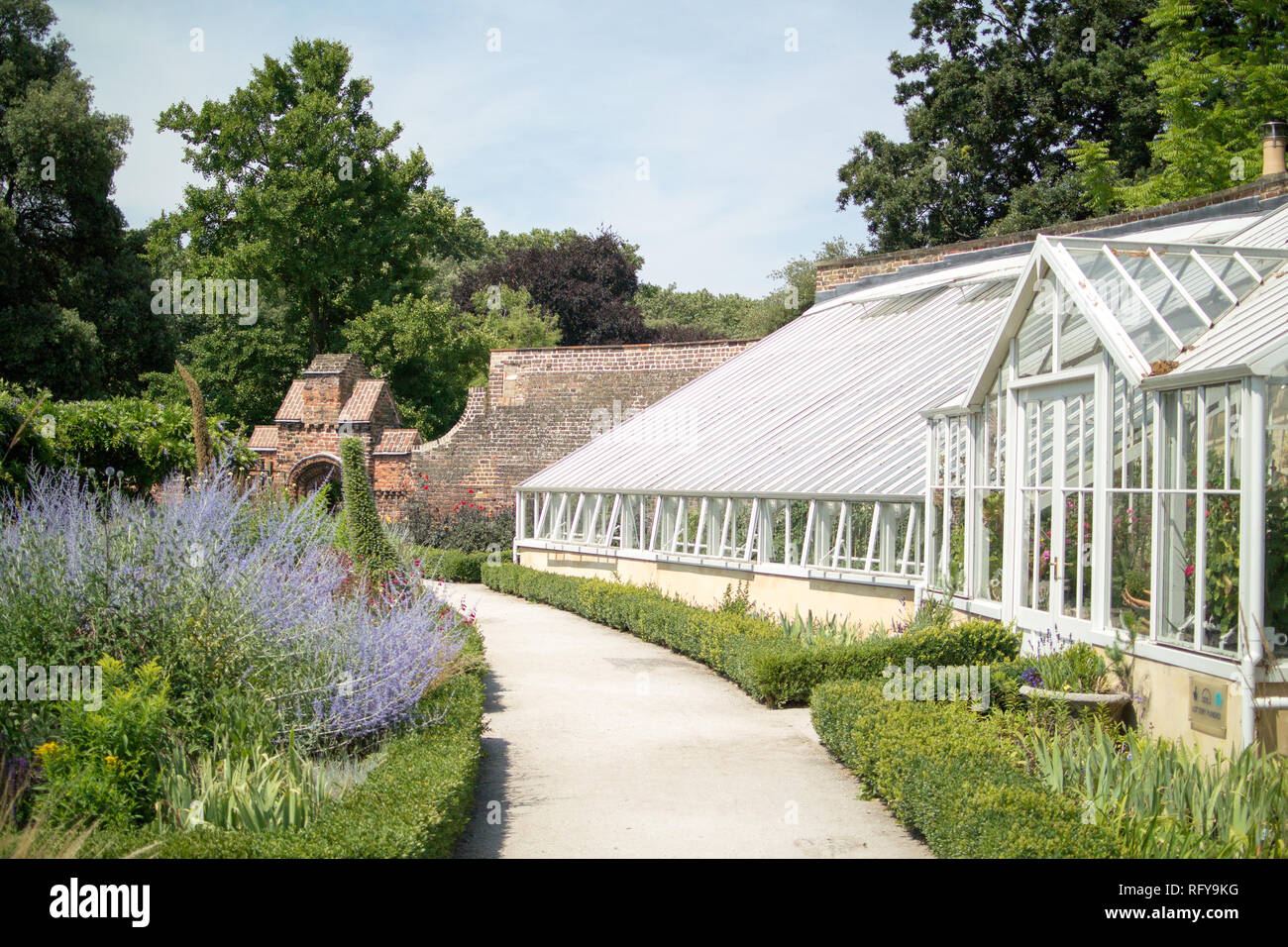 Glasshouse in Tudor Walled Garden at the Bishop's Palace in Fulham, London Stock Photo