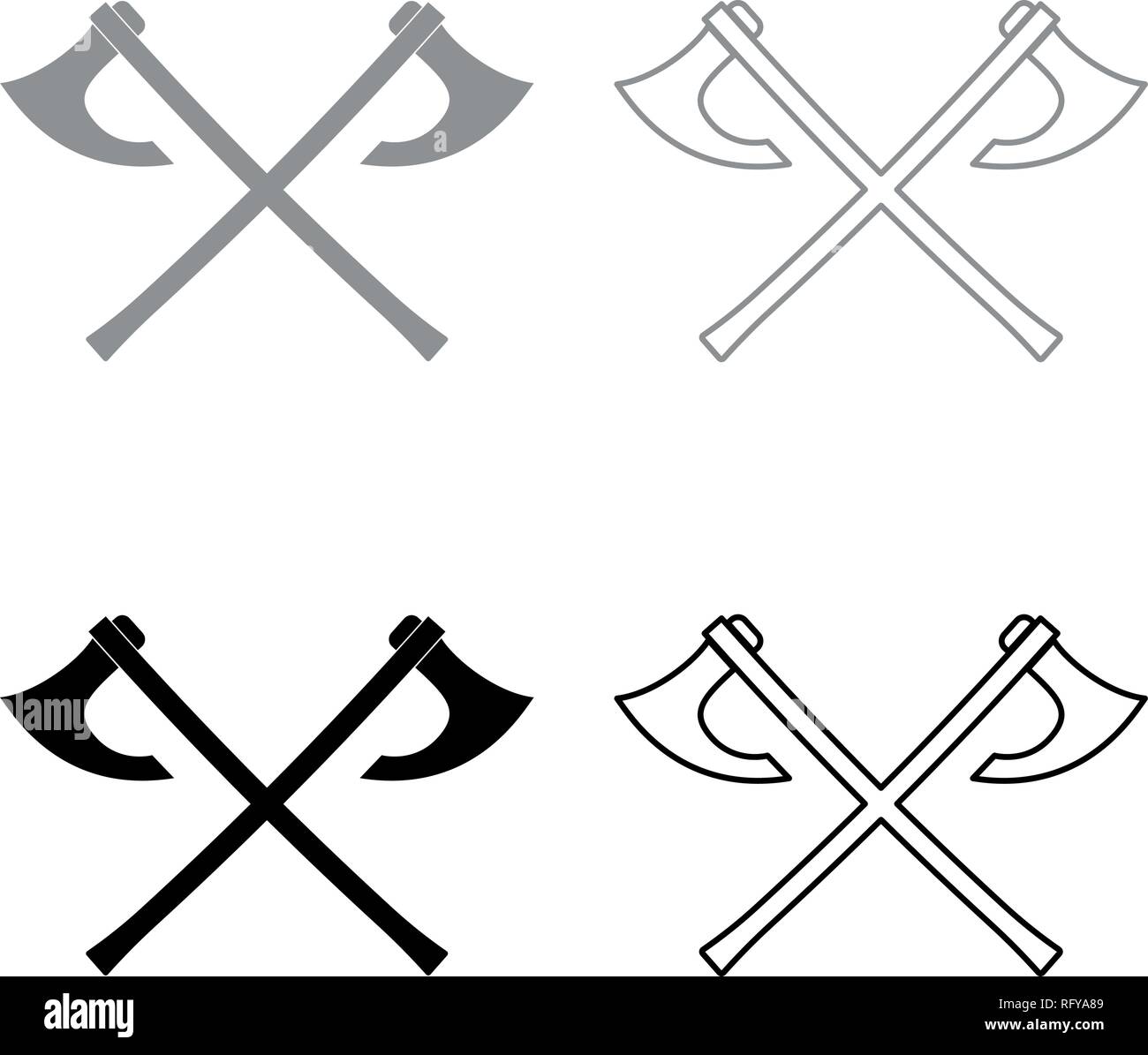Two battle axes vikings icon set grey black color vector I outline flat style simple image Stock Vector