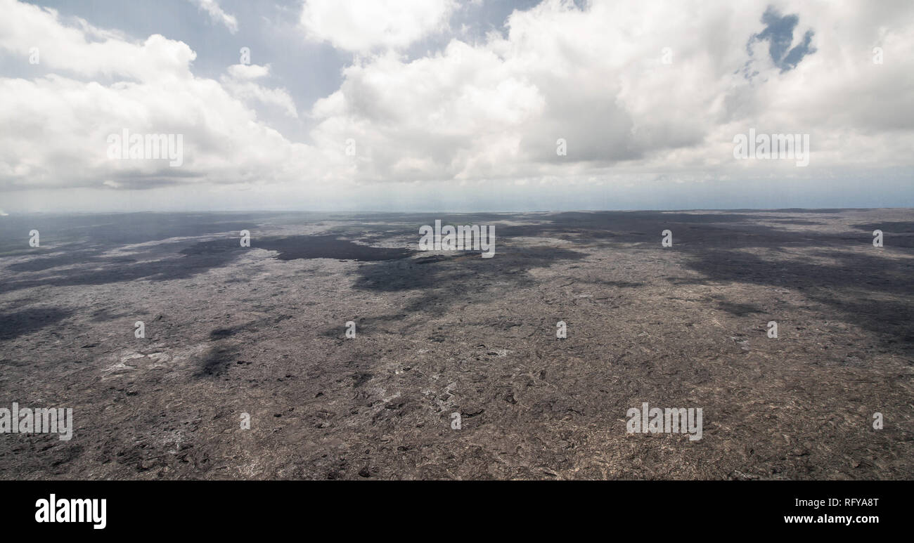 Bird view image showing Big Island, Hawaii, at the Volcano National Park after the volcano disruption of 2018 Stock Photo