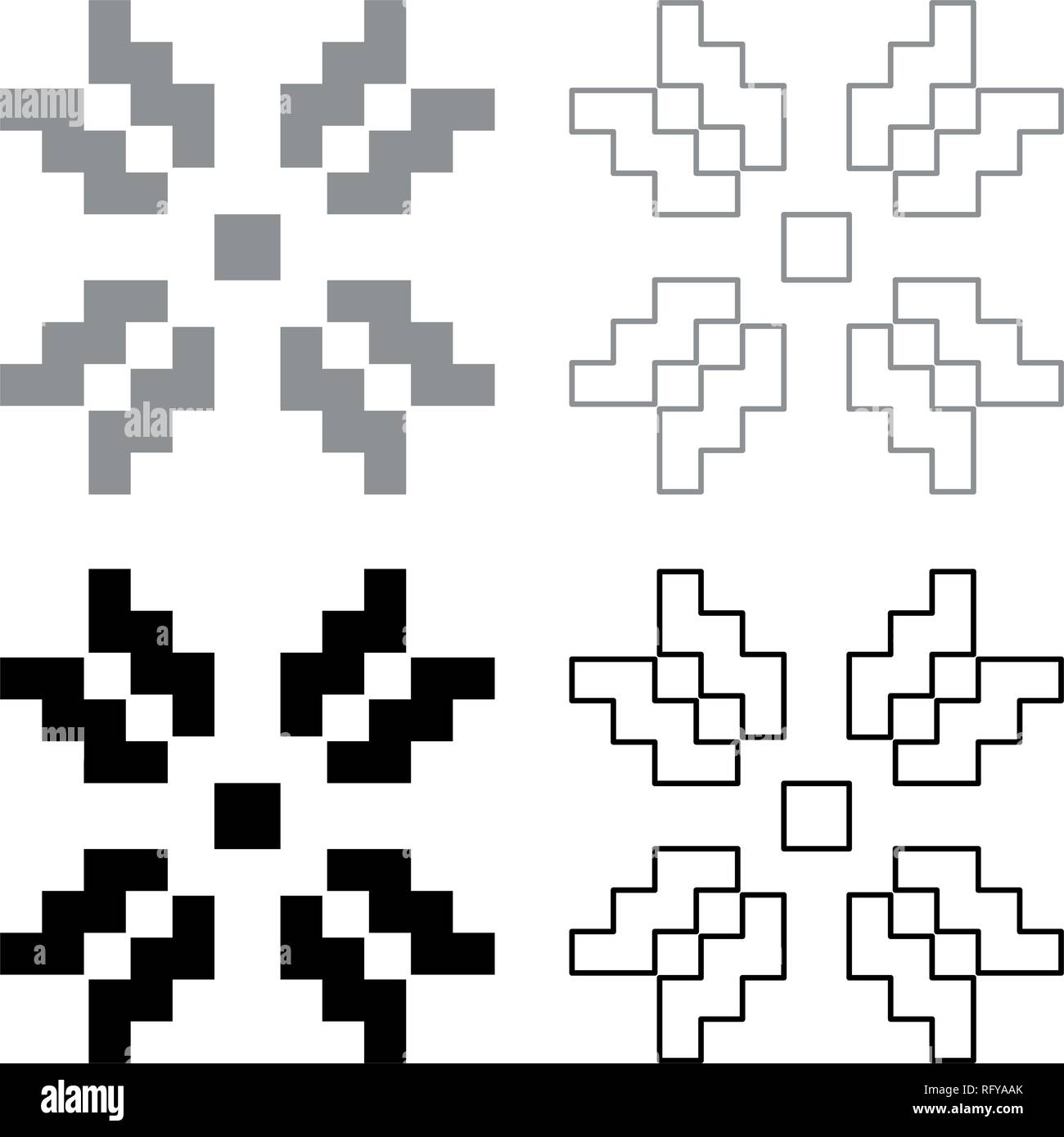 Scandinavian pattern icon set grey black color vector I outline flat style simple image Stock Vector