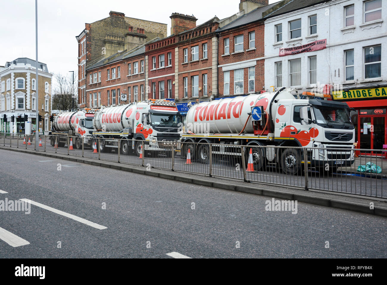 Tomato Plant tankers on a drain cleaning job in Brentford, SW London, UK Stock Photo