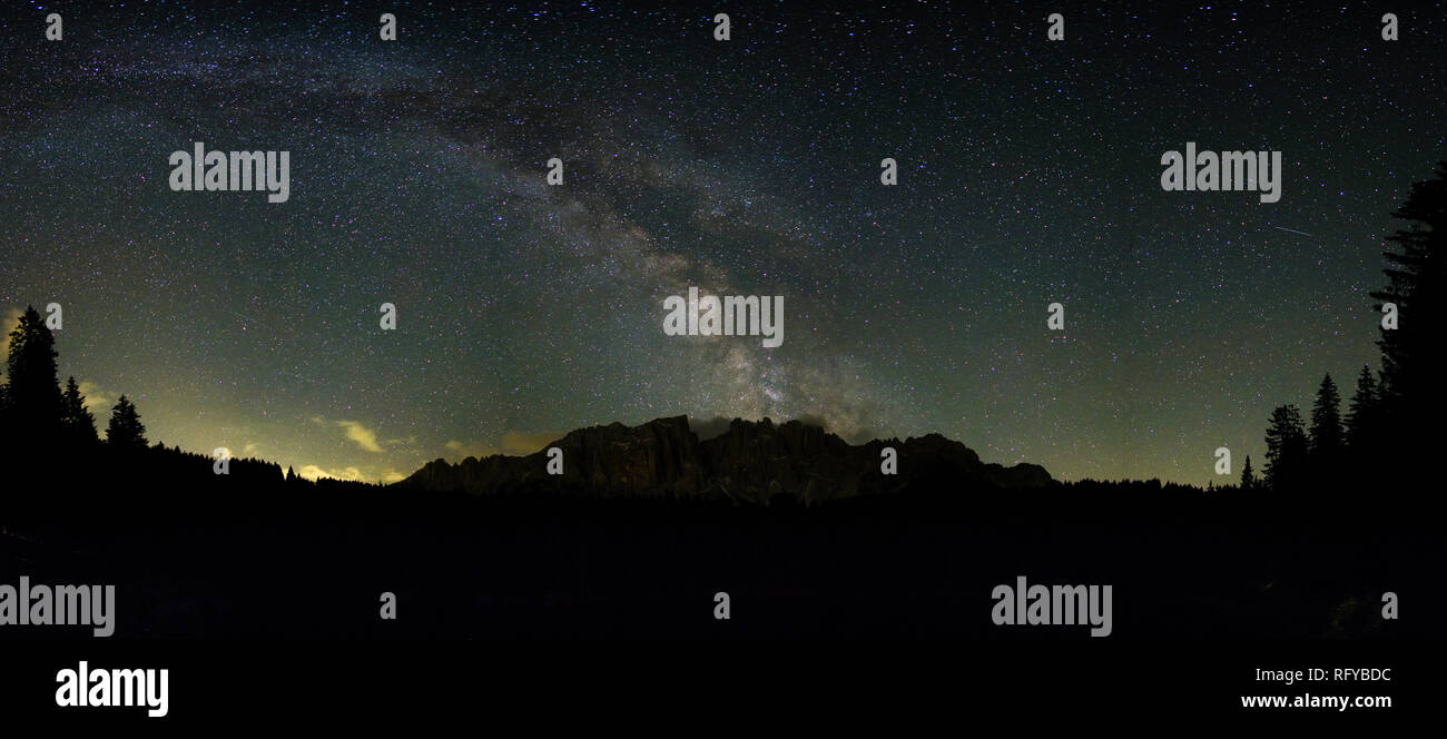 The Milky Way spanns over the Latemar mountain at night Stock Photo - Alamy