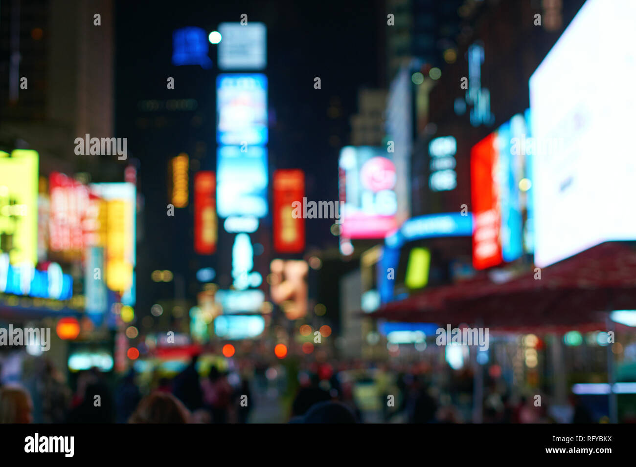 Defocused blur of New York City lights on Times Square Stock Photo Alamy