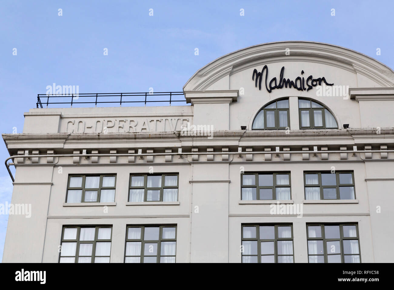 The Malmaison Hotel in Newcastle upon Tyne, England. The hotel occupies the former Cooperative building on the Quayside. Stock Photo