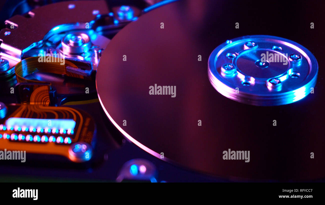 Technology hard drive storage device on table Stock Photo Alamy