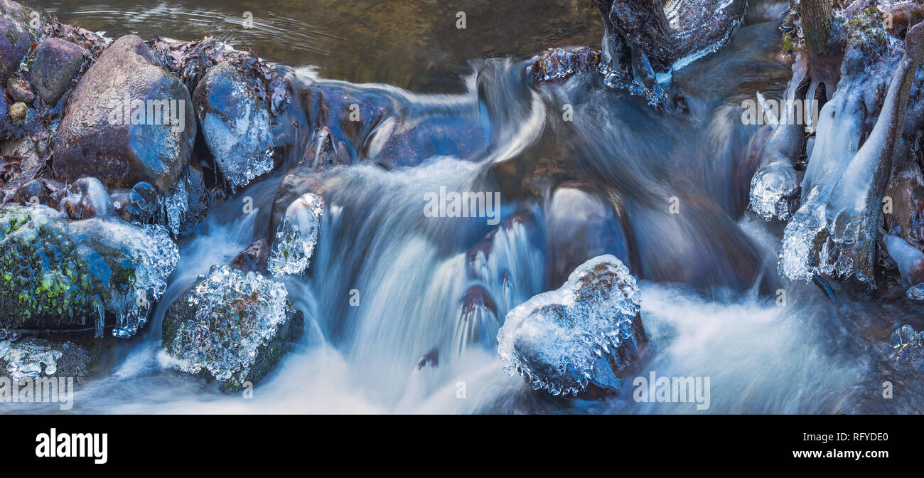 Panoramic image of icy river flow at winter Stock Photo