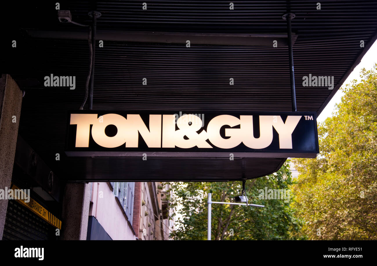 SYDNEY, AUSTRALIA - MARCH 11, 2015: Detail of Toni & Guy hairdressing salon in Sydney, Sutralia. It is a British international chain of hairdressing s Stock Photo