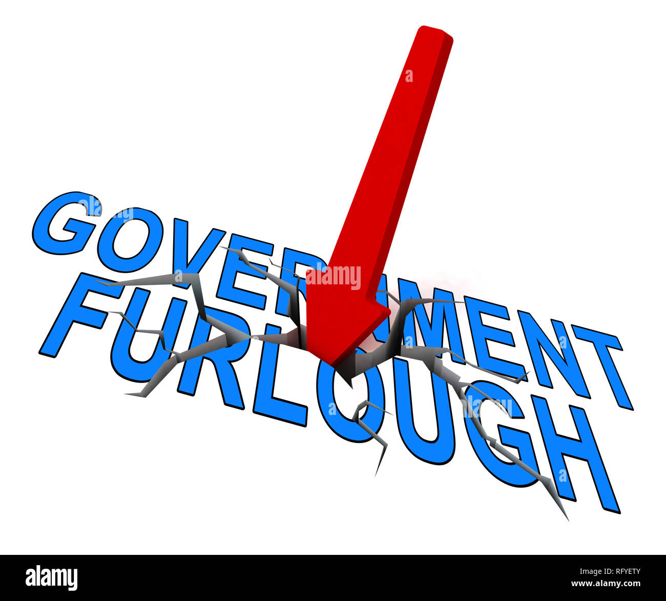 Government Furlough Arrow Means Layoff For Federal Workers. National Shutdown From Washington - 3d Illustration Stock Photo