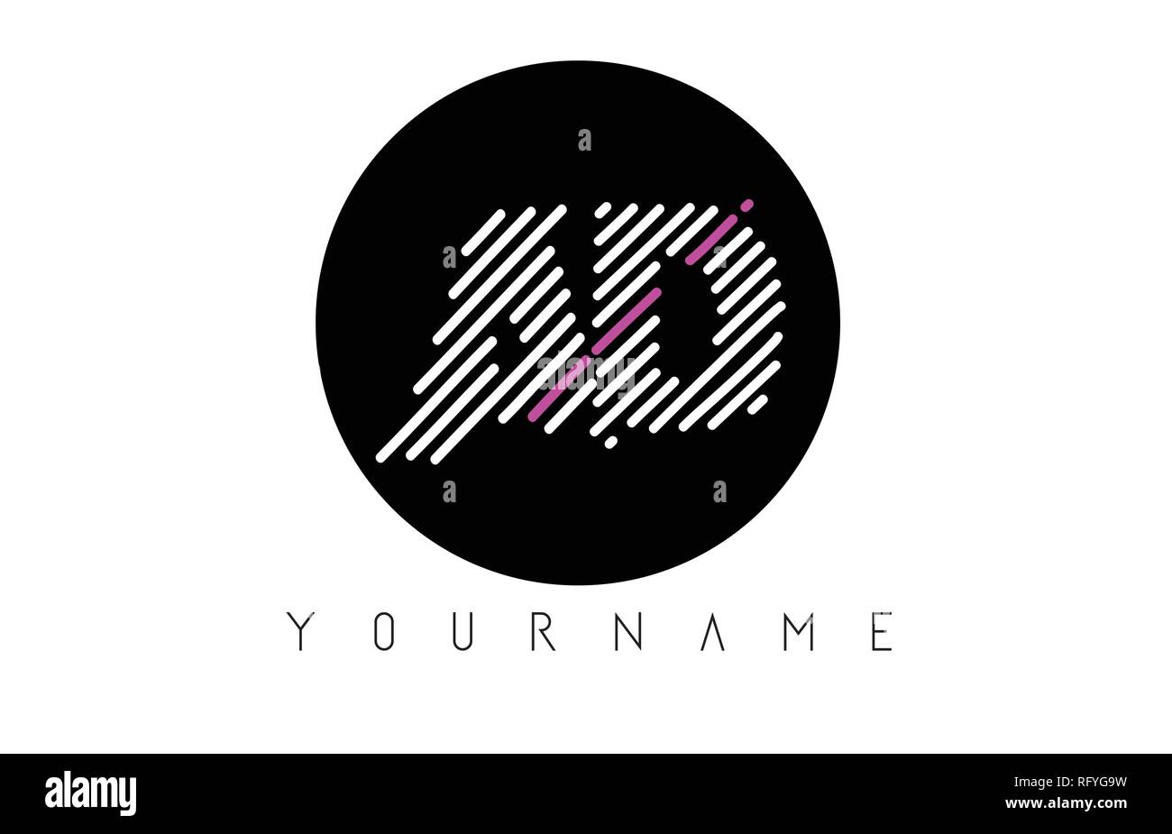 AD Letter Logo Design with White Lines and Black Circle Vector ...
