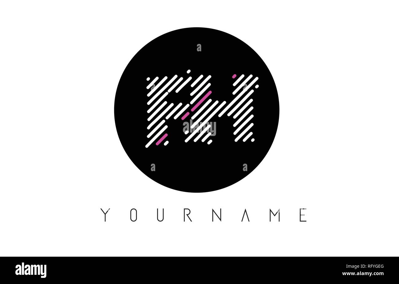 FH Letter Logo Design with White Lines and Black Circle Vector ...