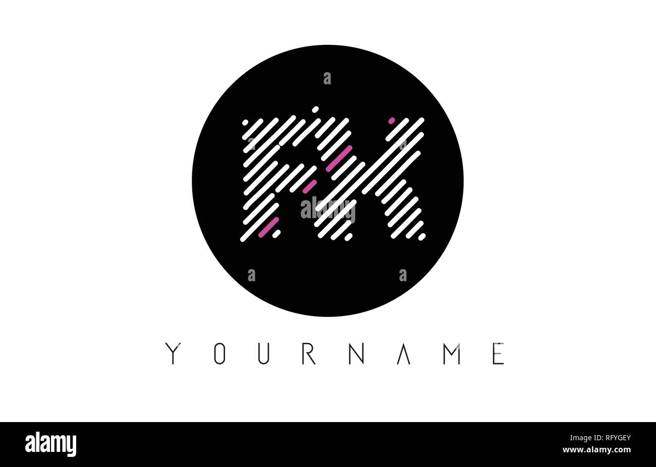 FX Letter Logo Design with White Lines and Black Circle Vector ...