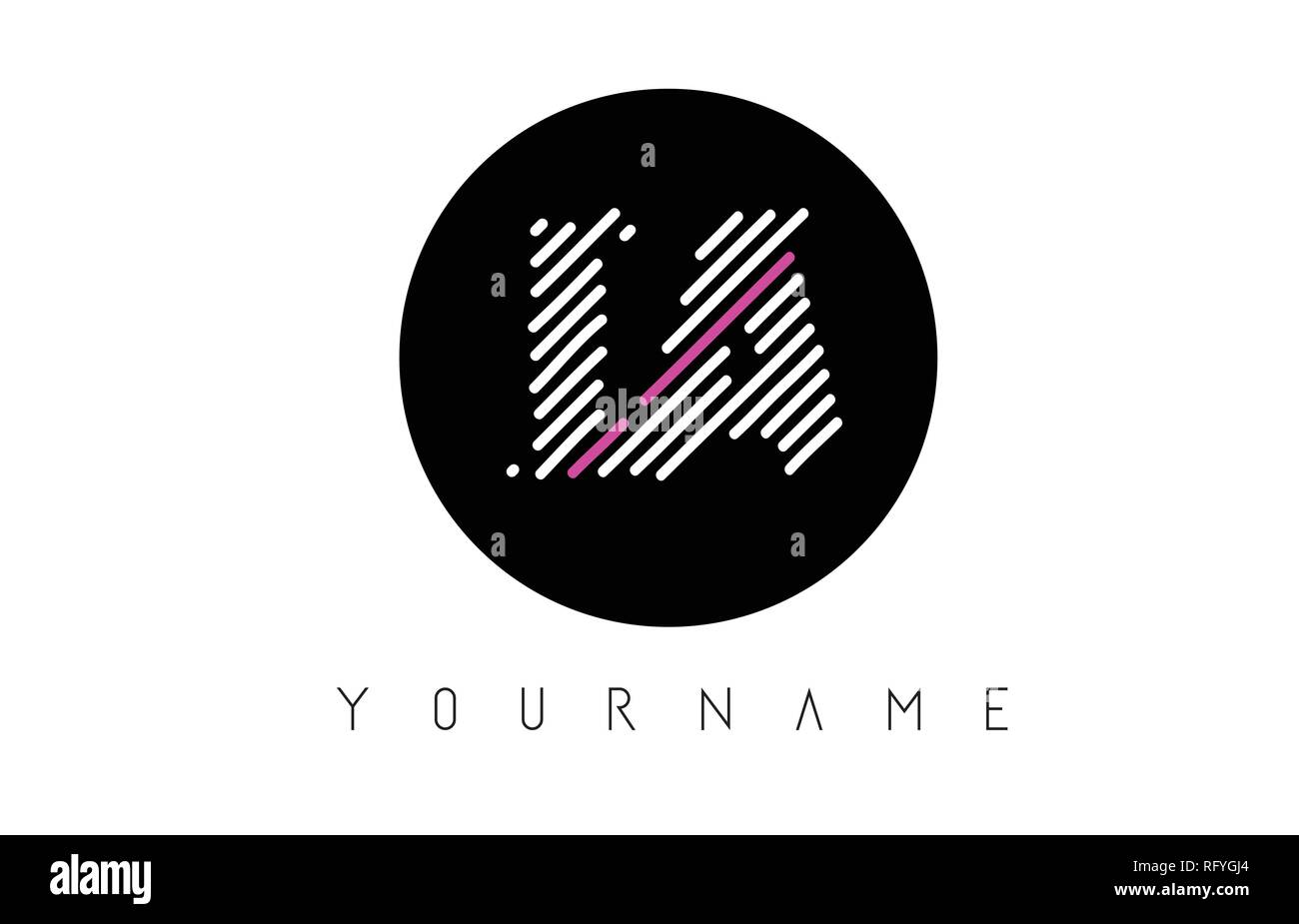 LA Letter Logo Design with White Lines and Black Circle Vector ...