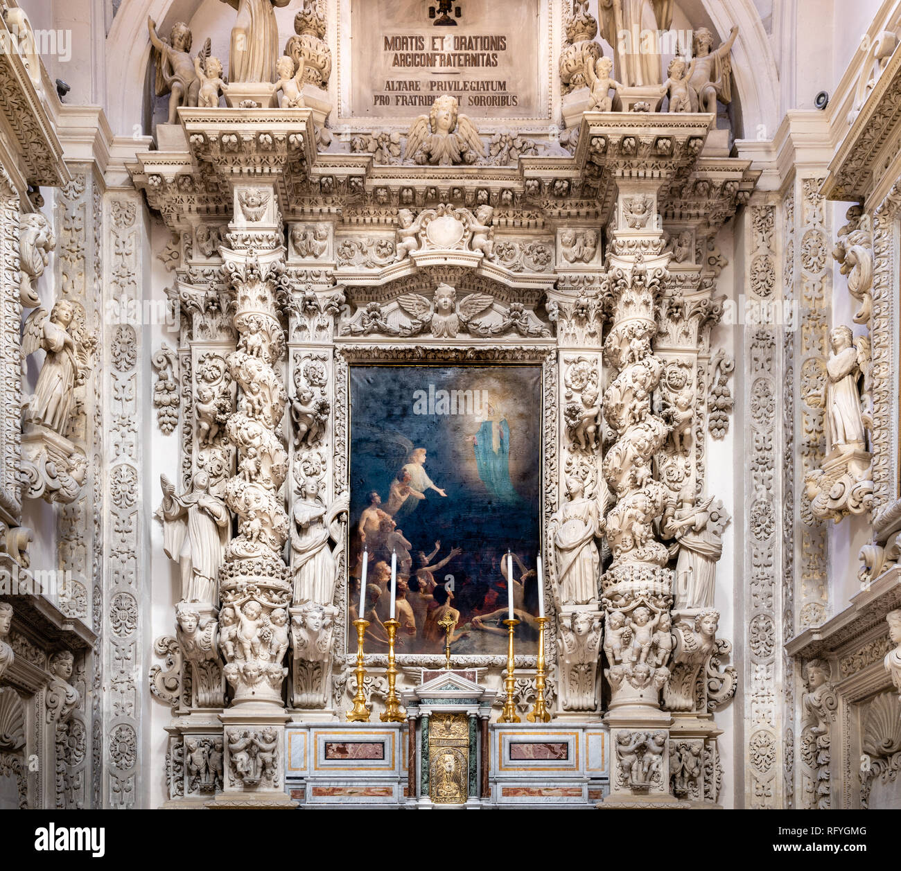 Side altar in Church of St Irene, Lecce, Apulia / Puglia, Southern Italy Stock Photo