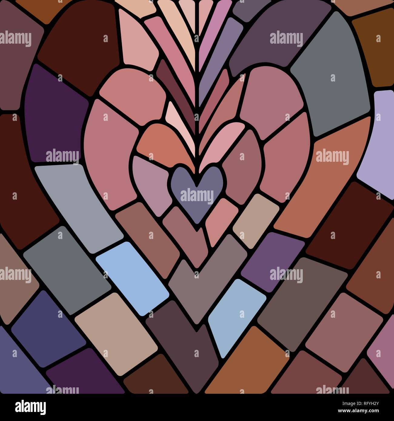 abstract vector stained-glass mosaic background - brown and blue heart ...