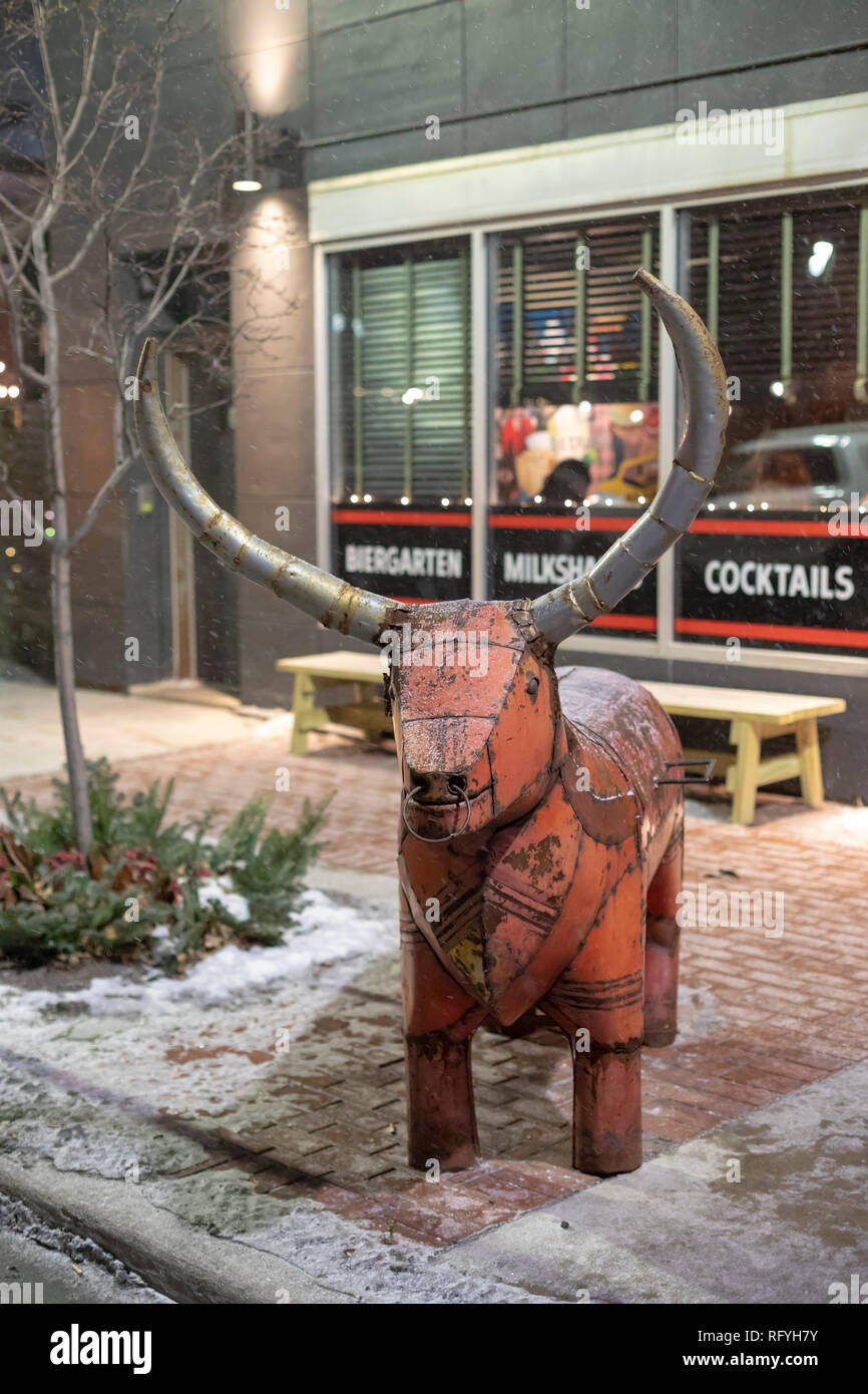 Detroit, Michigan - A longhorn sculpture outside the Mercury Burger Bar in southwest Detroit. Stock Photo