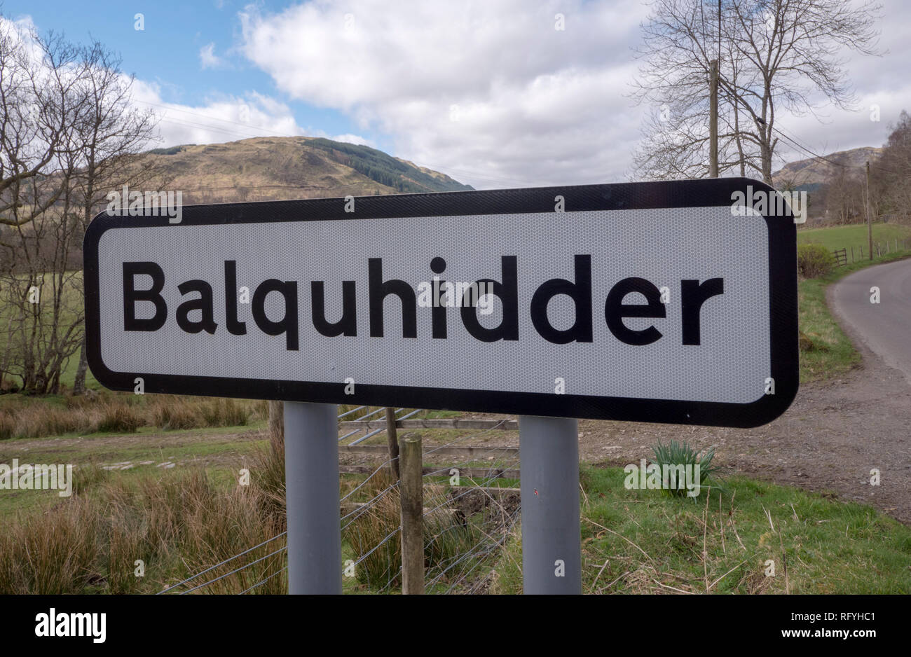 Village name plate for Balquhidder, Stirling, Scotland, UK Stock Photo