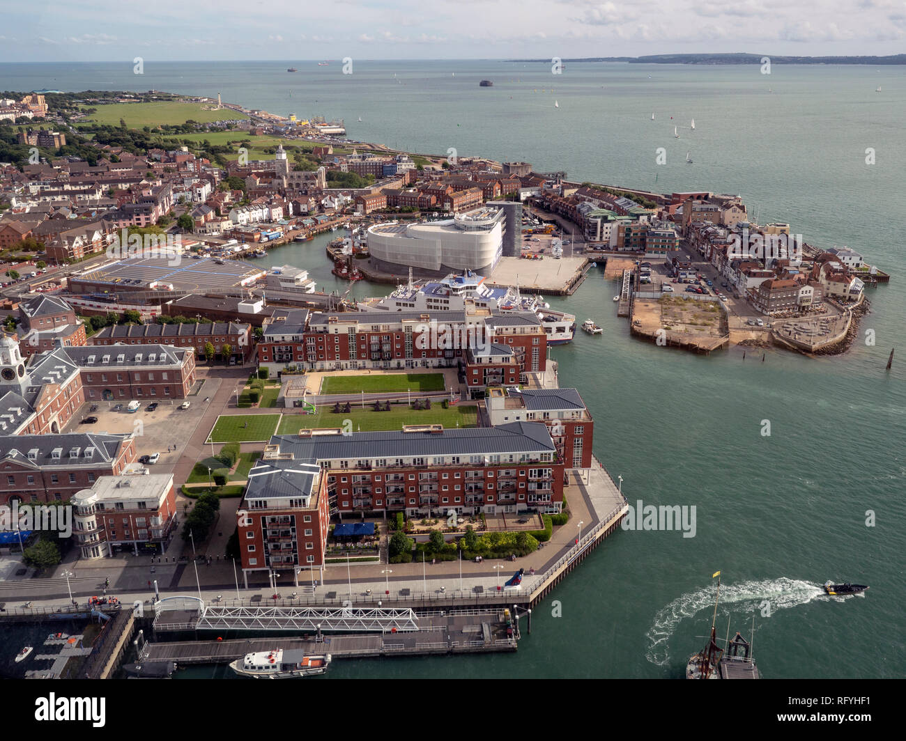Aerial view of Spice Island, Old Portsmouth, Portsmouth, Hampshire, England, UK. Stock Photo