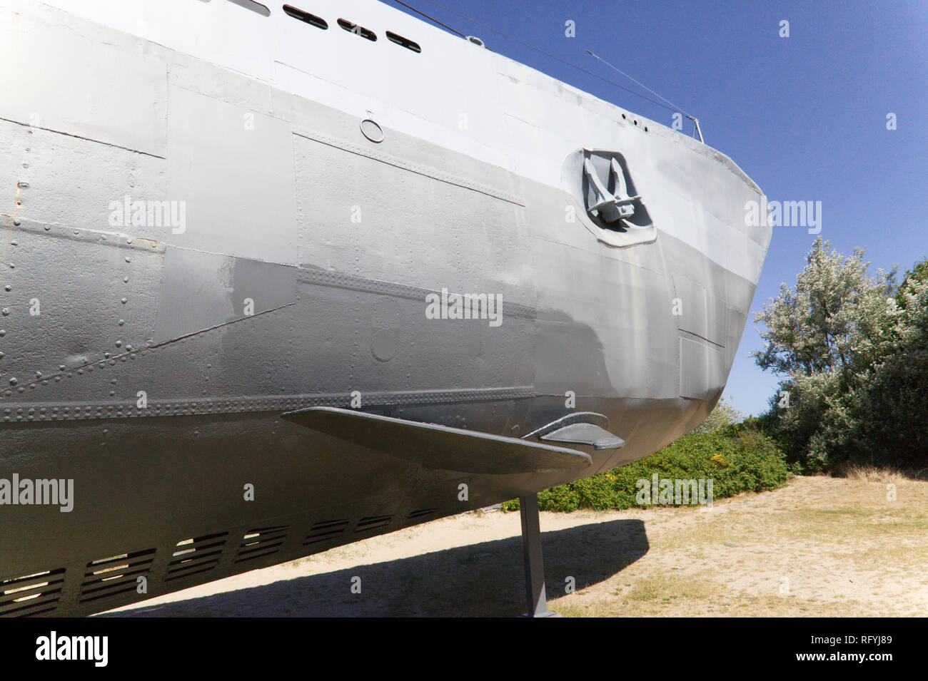 July 6, 2018- Kiel, Germany: A U-995 Submarine Bow at the Nava Museum in Kiel Stock Photo