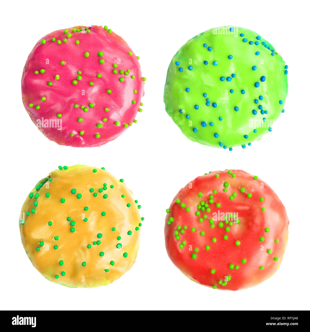 Various colorful donuts isolated on white background Stock Photo - Alamy